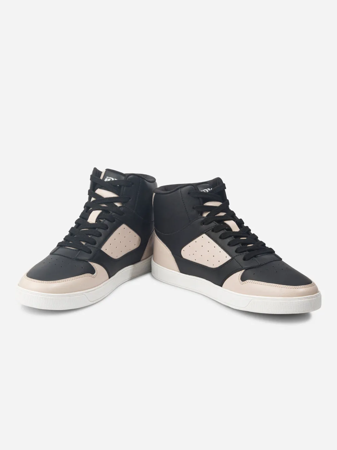 Men's Black Beige Ankle Top Lace Up Sneakers (IX6014)