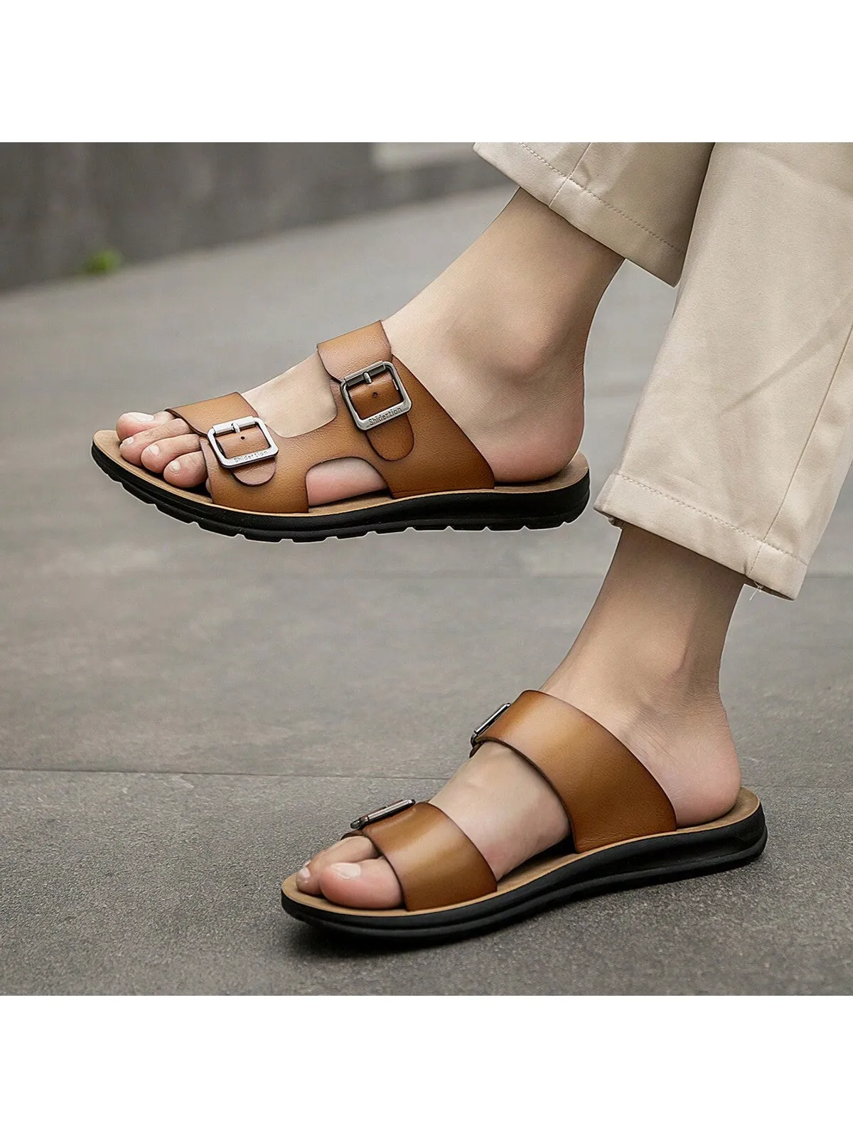 Men's Handcrafted Microfiber Leather Slipper, Fashionable, Casual, Anti-Slip, Wear-Resistant, Indoor-Outdoor, All-Season Sandals