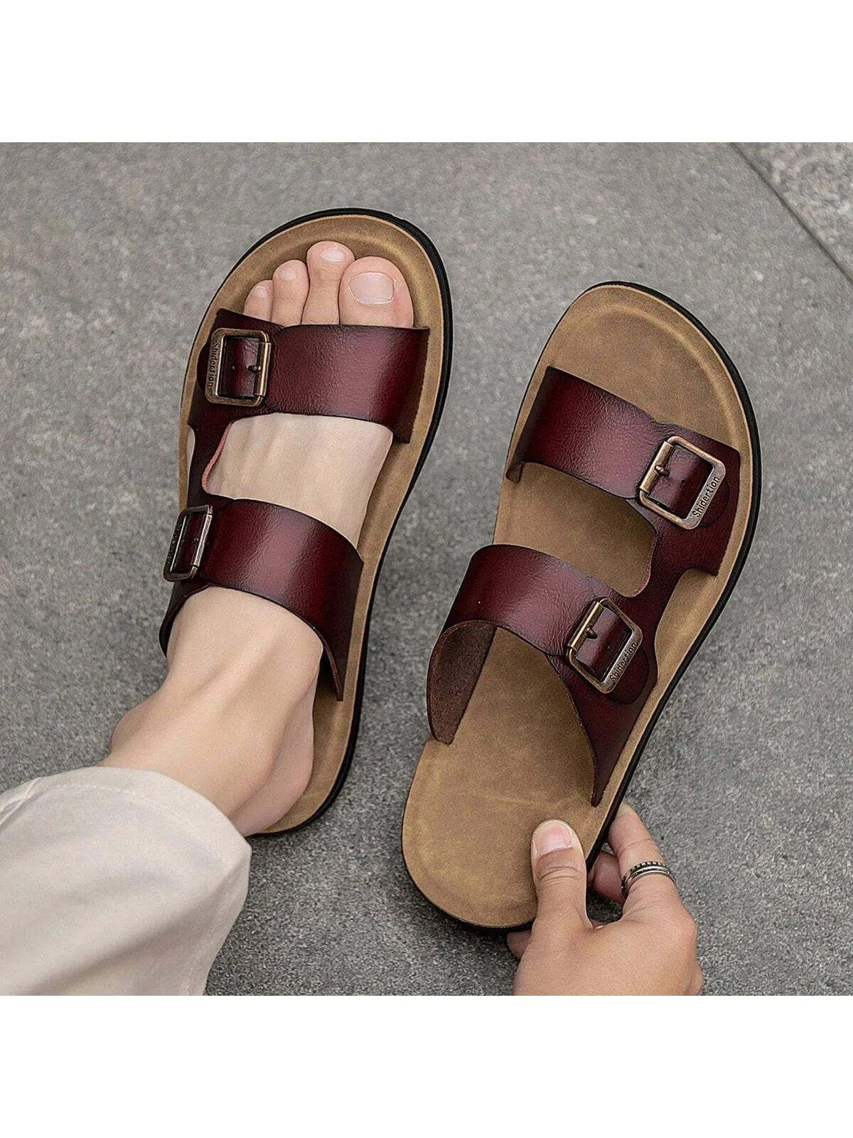 Men's Handcrafted Microfiber Leather Slipper, Fashionable, Casual, Anti-Slip, Wear-Resistant, Indoor-Outdoor, All-Season Sandals