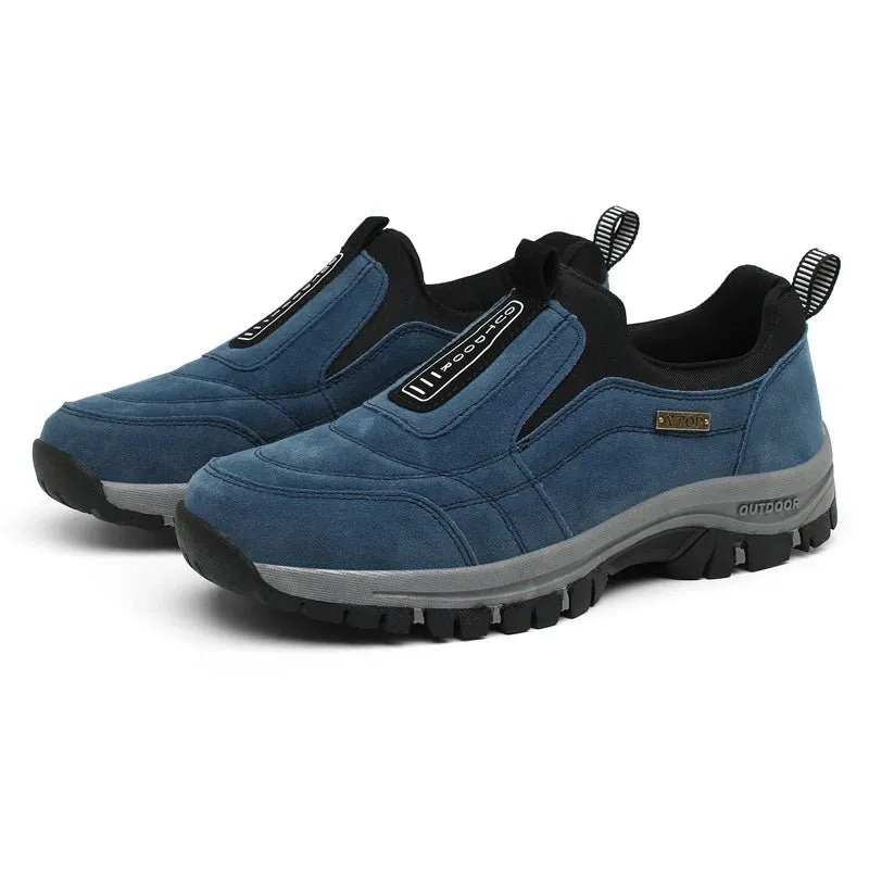 Men's Outdoor Winter Slip-On Sneakers - Breathable Suede Leather, Anti-Skid Casual Walking Shoes