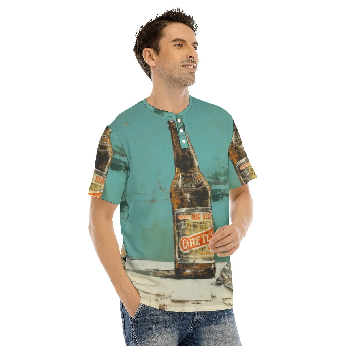 Men's Short Sleeve T-shirt With Button Closure #y204