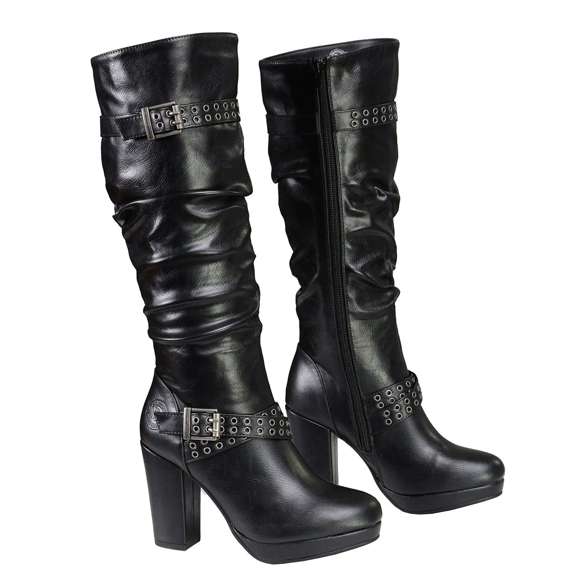 Milwaukee Leather MBL9419 Ladies Tall Black Platform Boots with Slouch Shaft