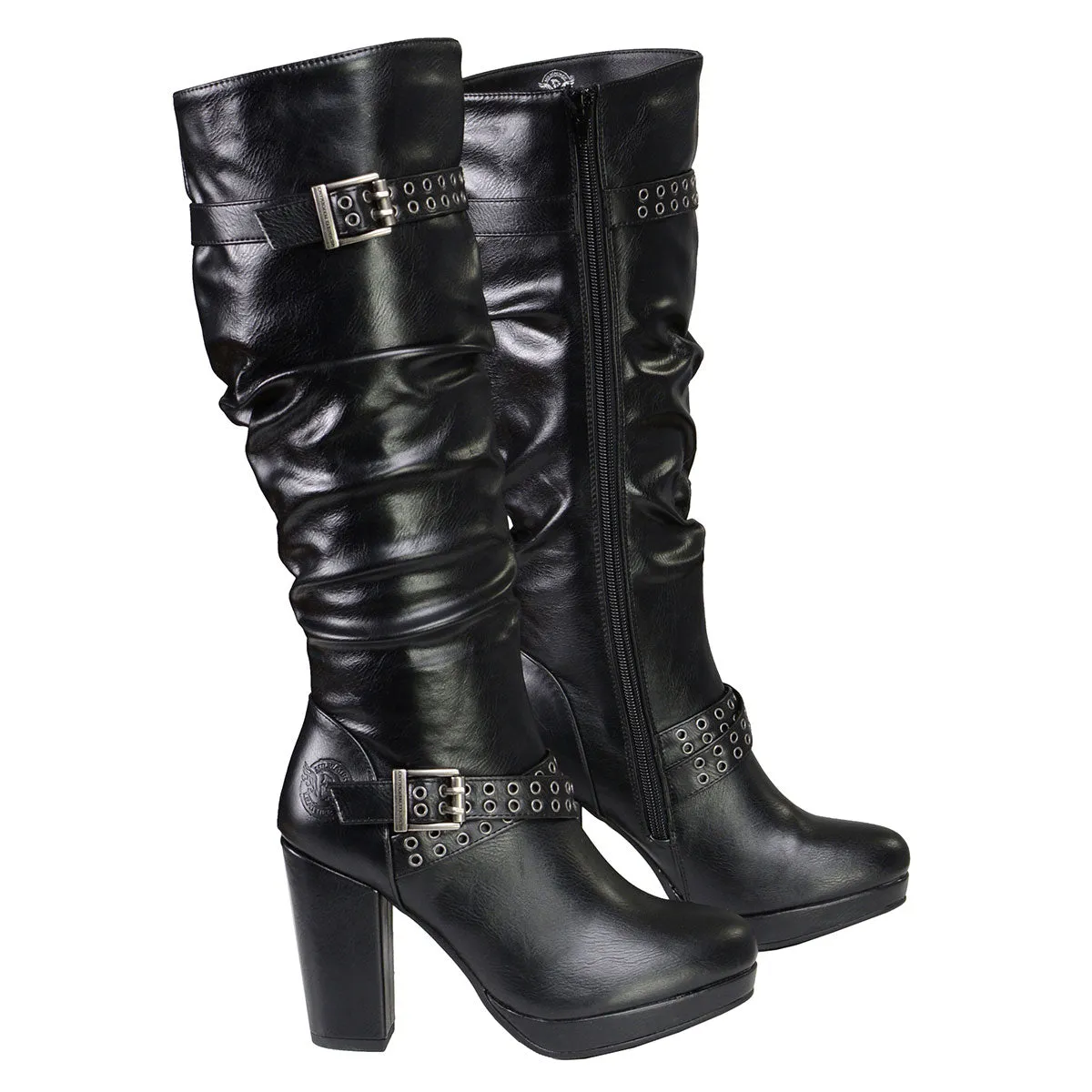 Milwaukee Leather MBL9419 Ladies Tall Black Platform Boots with Slouch Shaft