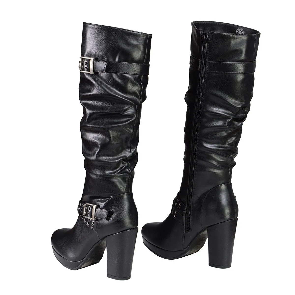 Milwaukee Leather MBL9419 Ladies Tall Black Platform Boots with Slouch Shaft