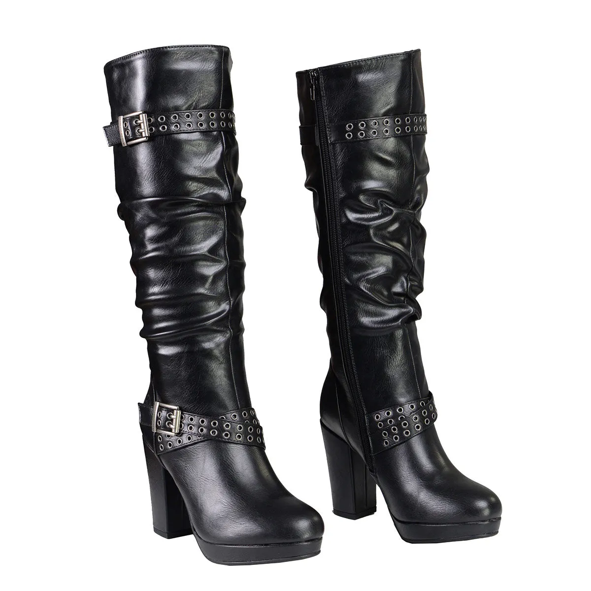 Milwaukee Leather MBL9419 Ladies Tall Black Platform Boots with Slouch Shaft