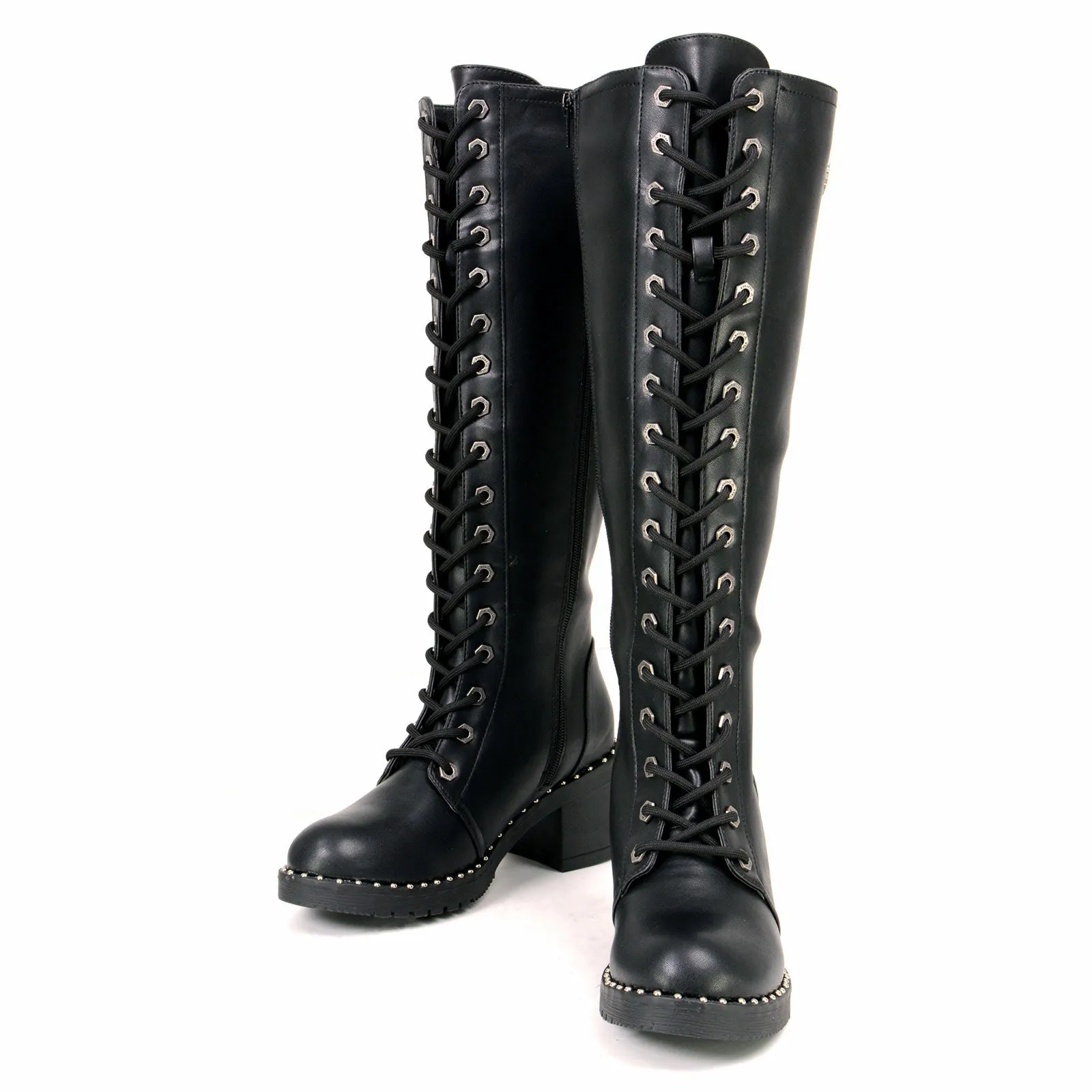 Milwaukee Leather MBL9442 Women Black Lace-Up Tall Boots with Platform Heel