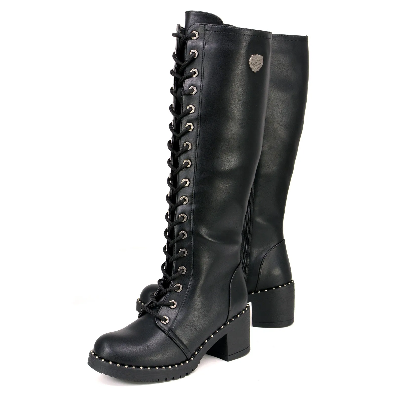 Milwaukee Leather MBL9442 Women Black Lace-Up Tall Boots with Platform Heel