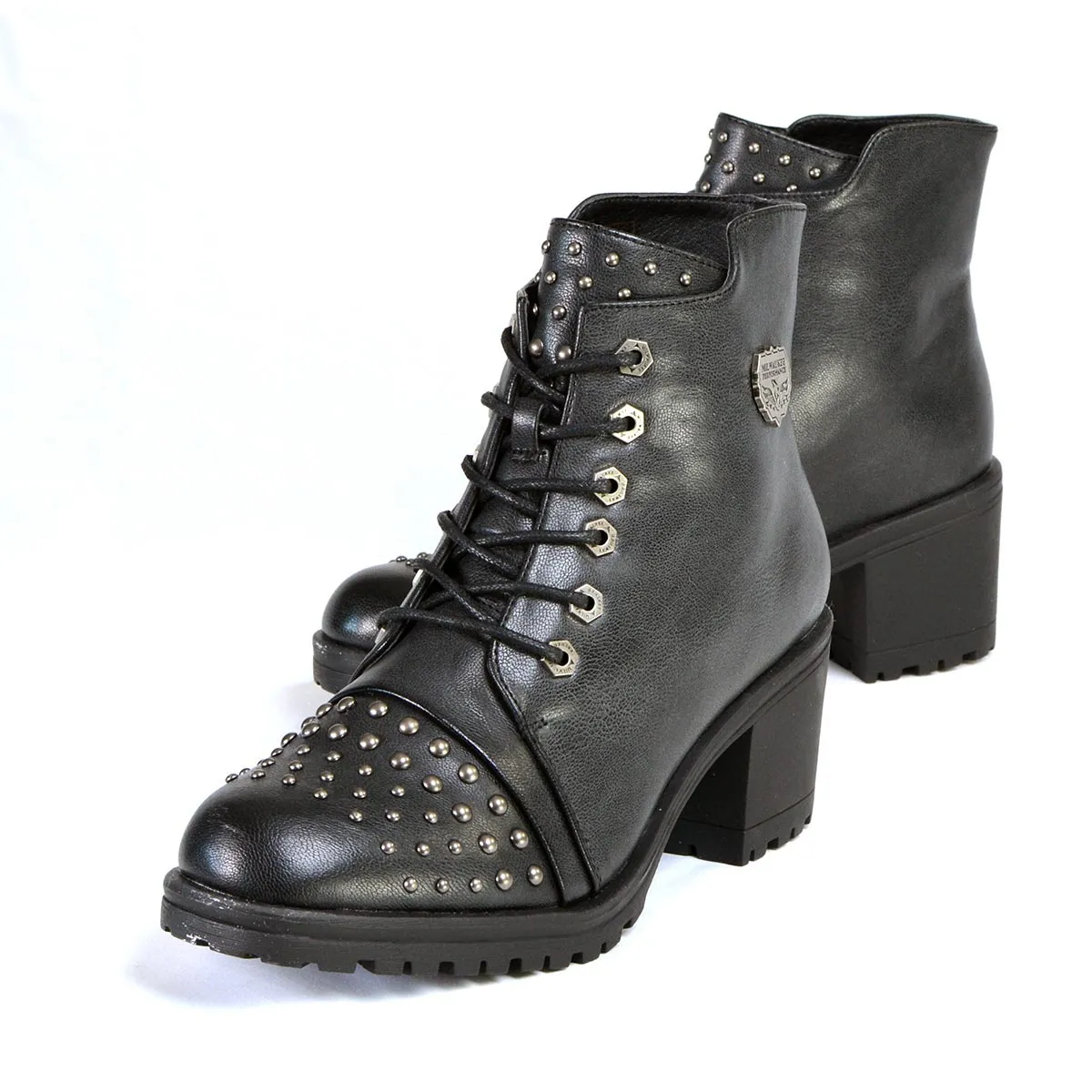 Milwaukee Performance MBL9426 Women's Distress Black Rocker Boots with Studded Instep