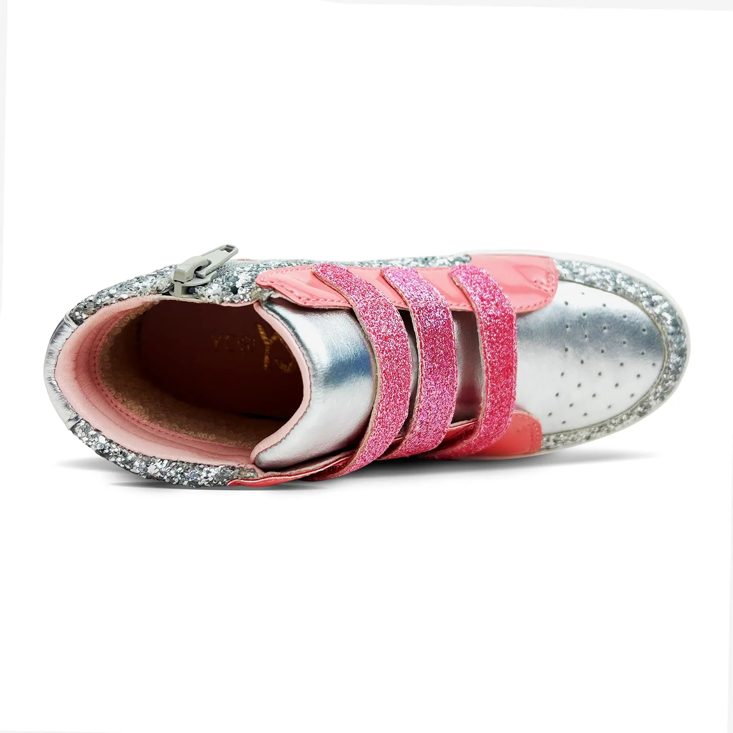 Miss Hannah Velcro Sneaker in Pink & Silver - Kids