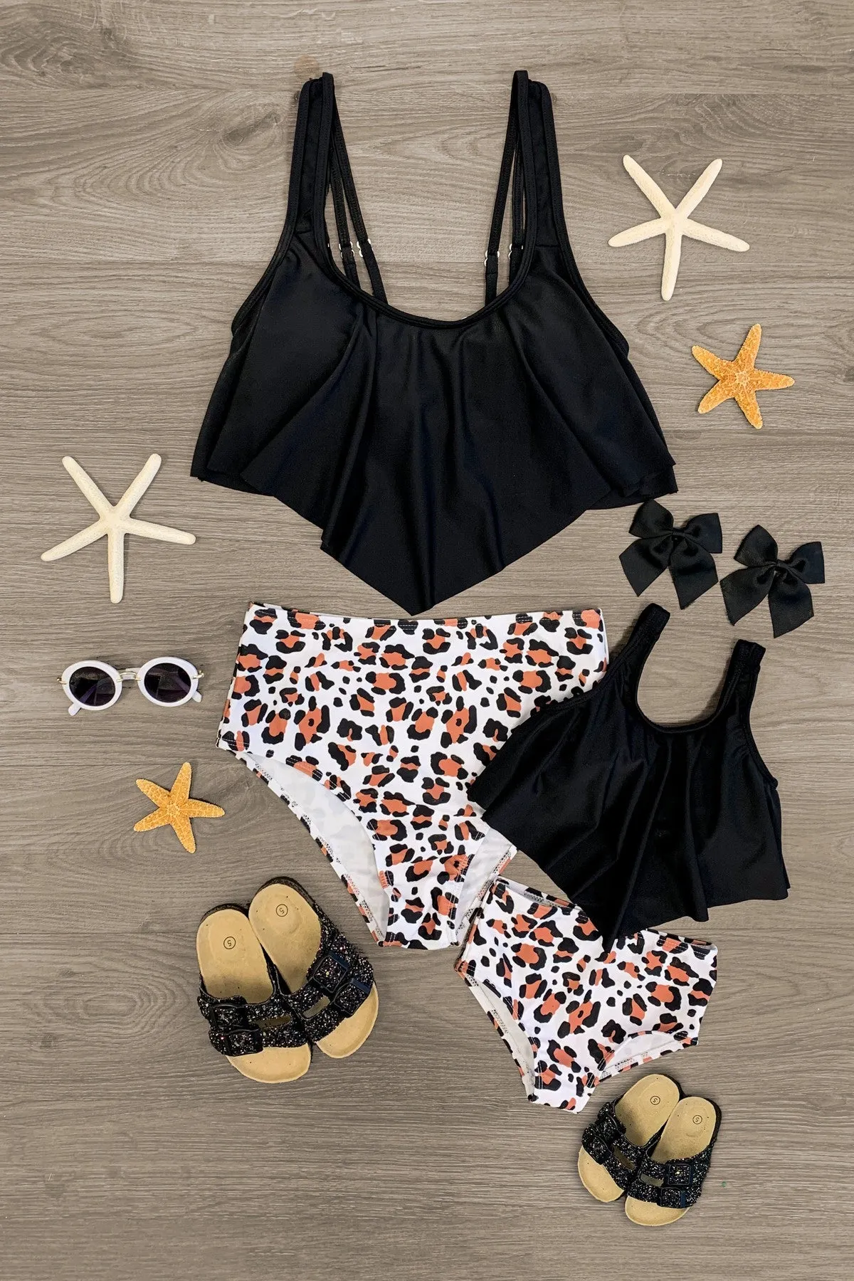 Mom & Me - Black & Leopard Flowy Tank Bikini