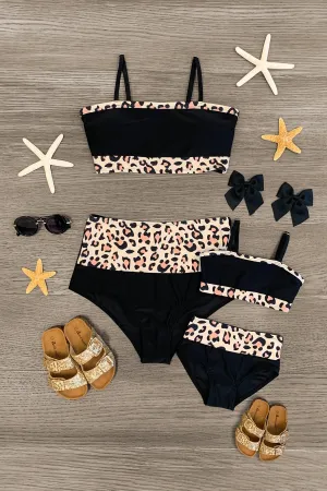 Mom & Me - Black & Tan Leopard Bikini