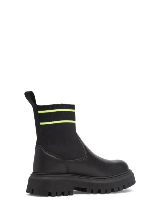 MSGM   Leather &amp; knit pull on boots w/logo 