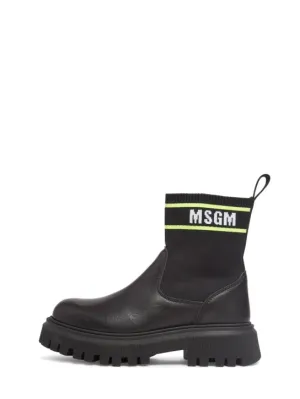 MSGM   Leather &amp; knit pull on boots w/logo 