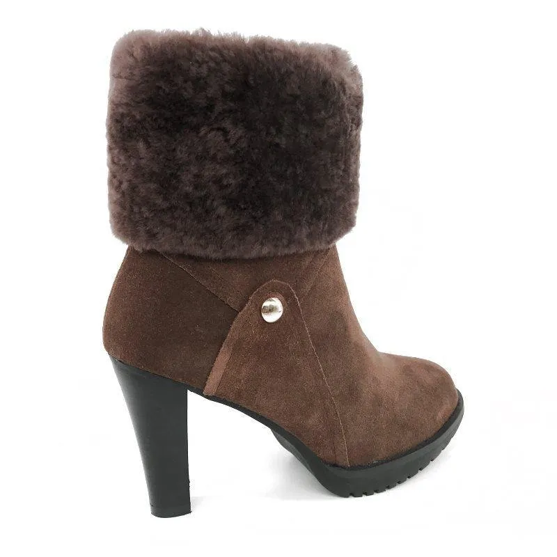 MUBO UGG BOOTS High Heel Insole TPR Sole Brown