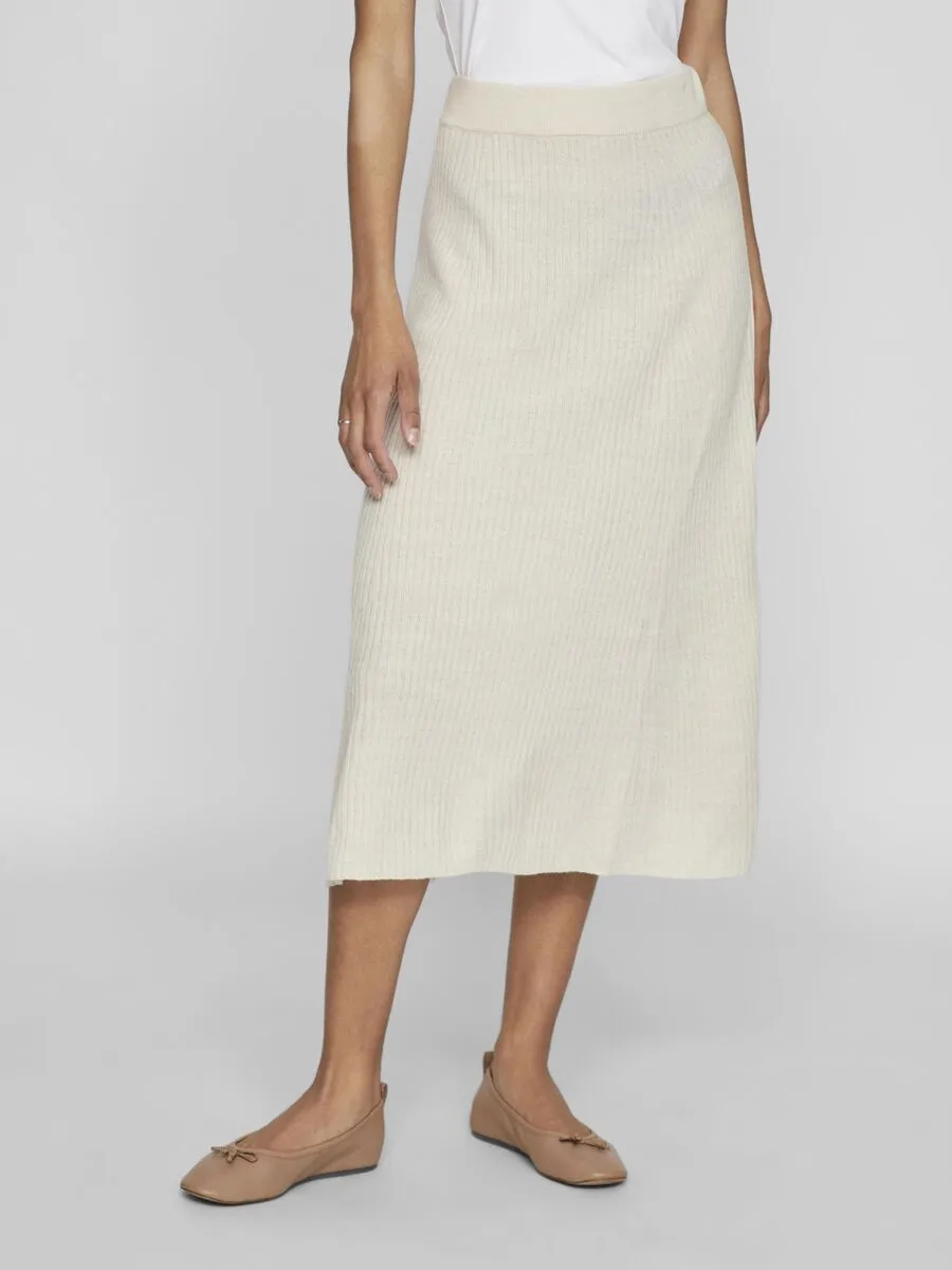 Olina Rib Knit Midi Skirt (Super Light Natural)