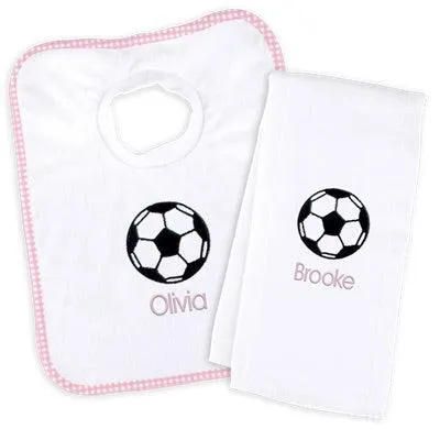 Personalized Basic Bib & Burp Cloth Set with Soccer Ball