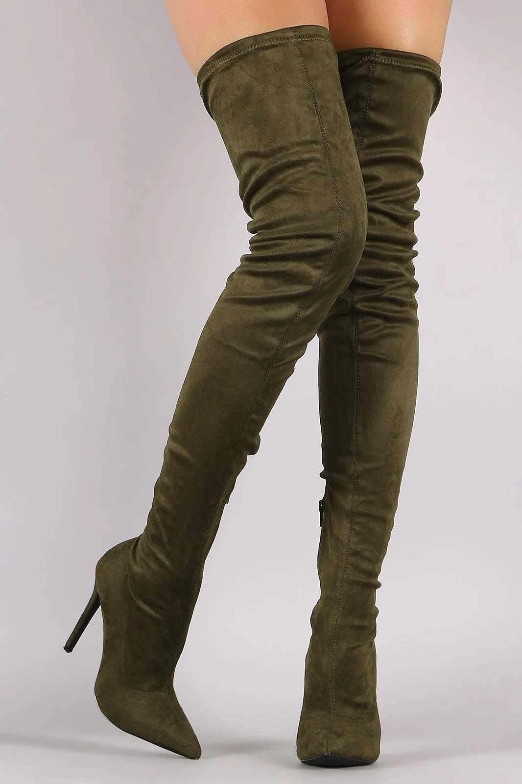 Pointy Toe Drawstring Tie Stiletto Suede Over-The-Knee Boots