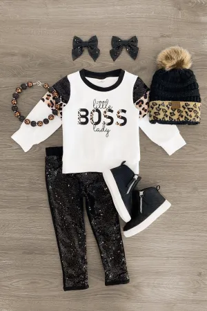 "Little Boss Lady" Black Sequin Legging Set