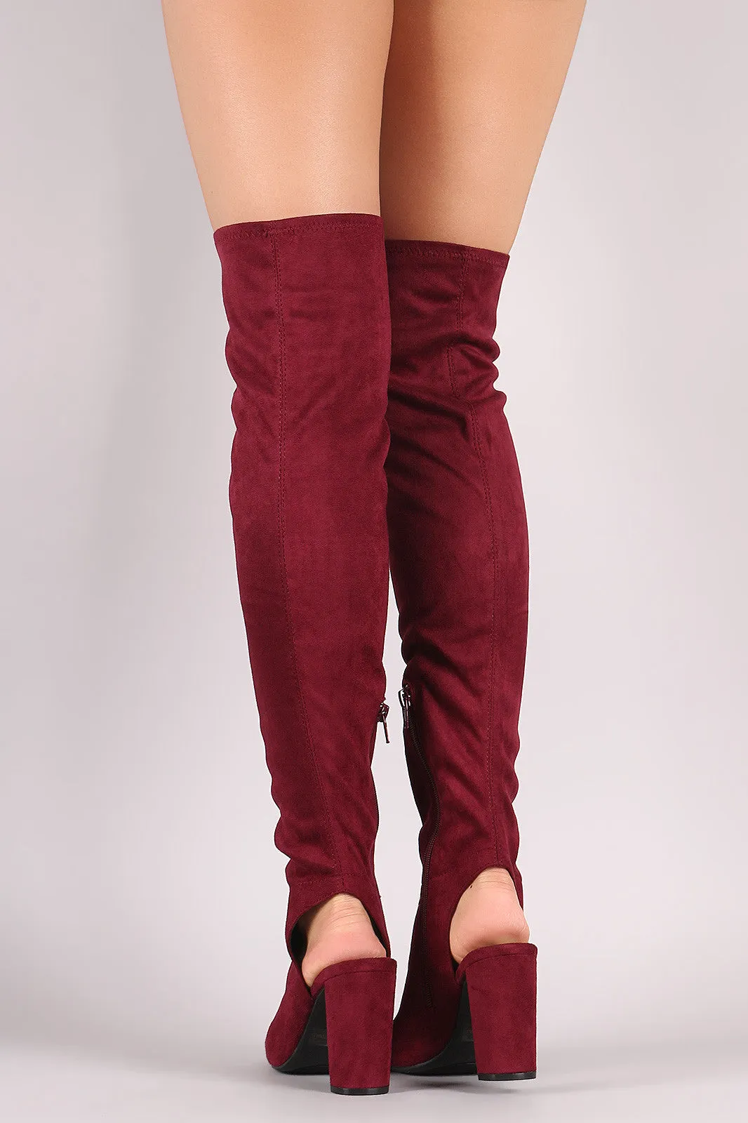 Qupid Stretchy Cutout Chunky Heeled Over-The-Knee Boots