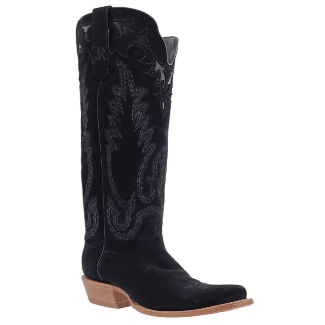 R. Watson Women's Black Rough Out Cutter Toe Cowgirl Boots RWL8420-1