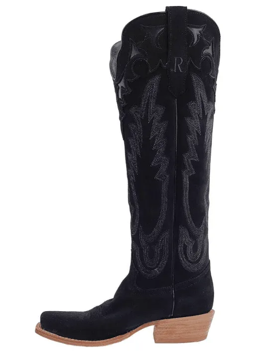 R. Watson Women's Black Rough Out Cutter Toe Cowgirl Boots RWL8420-1