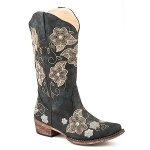 Roper Riley Flowers (Black) - Women's Cowgirl Boot