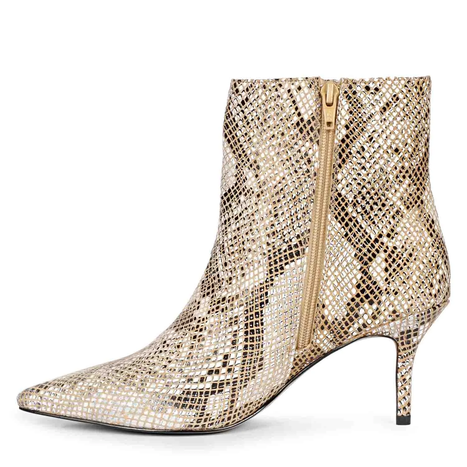 Saint Lottie Brown Snake Print Leather Kitten Heel Ankle Boots