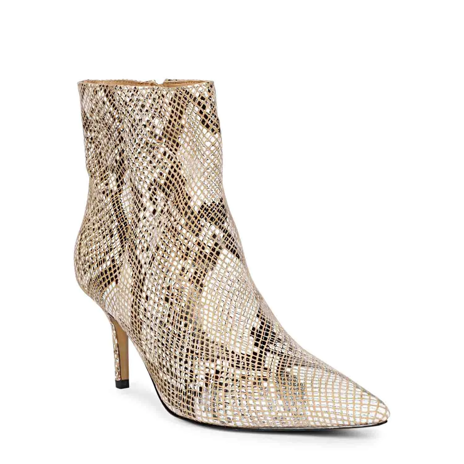 Saint Lottie Brown Snake Print Leather Kitten Heel Ankle Boots