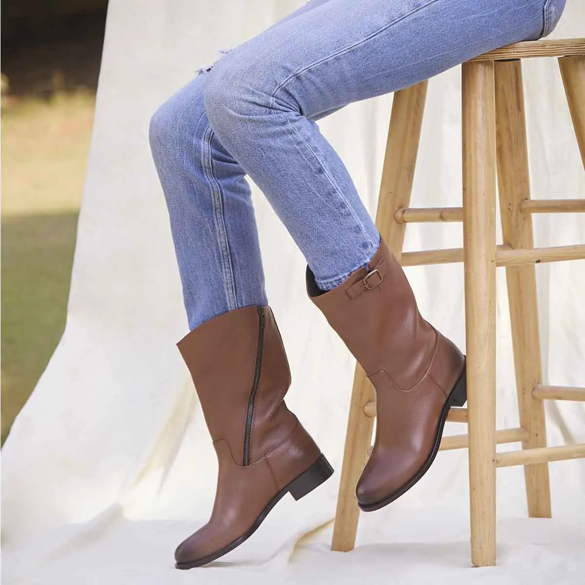 Saint Martina Two Color Toned Tan Leather High Ankle Boots