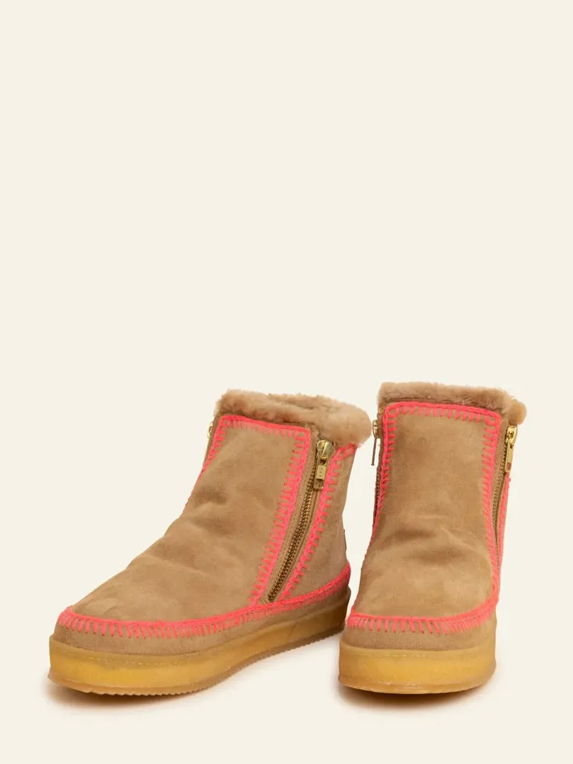 Setsu Crochet Crepe Boot - Saffron & Pink