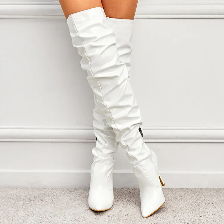 Sexy slouchy PU patent leather stiletto heels thigh high boots