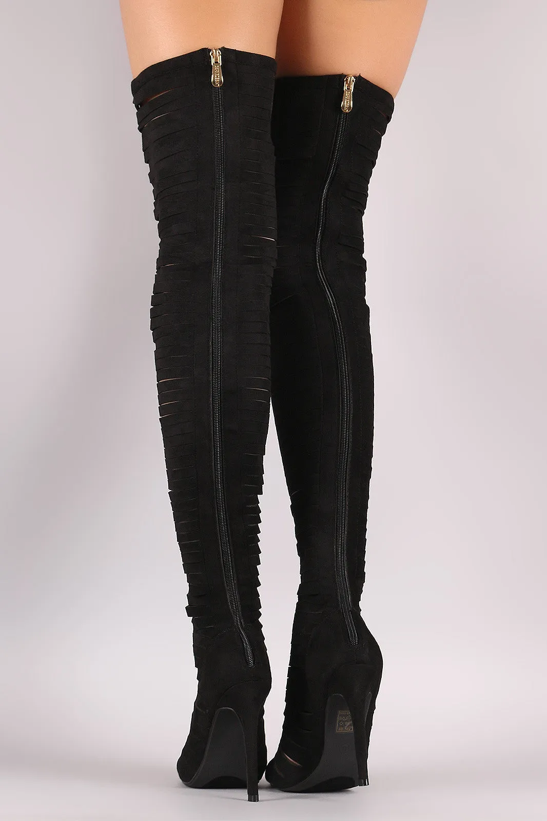 Strappy Peep Toe Stiletto Over The Knee Boots