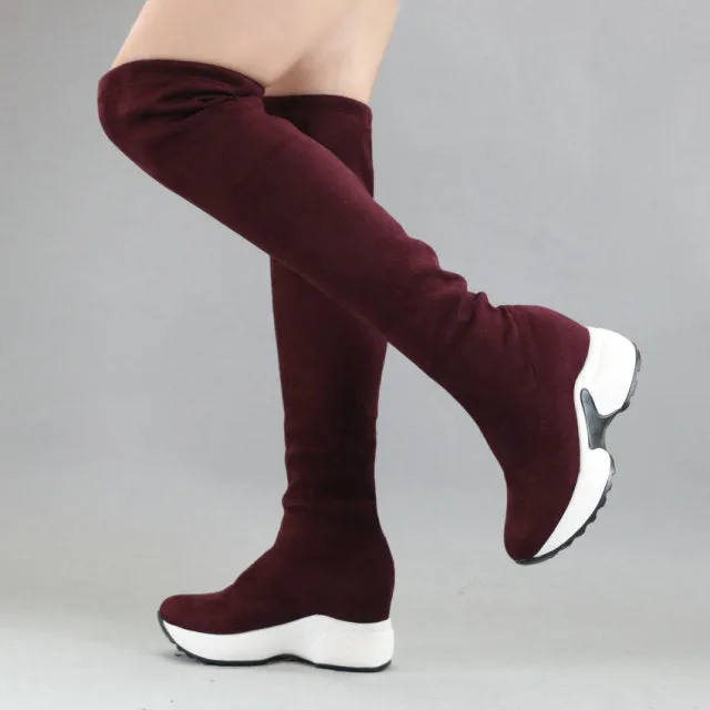 Stretch Fabrics Over The Knee Boots | Height Increasing Round Toe Women Shoes | Autumn Winter Casual Long Boots | Durable Premium Quality