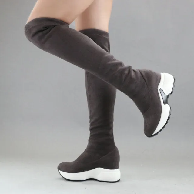 Stretch Fabrics Over The Knee Boots | Height Increasing Round Toe Women Shoes | Autumn Winter Casual Long Boots | Durable Premium Quality