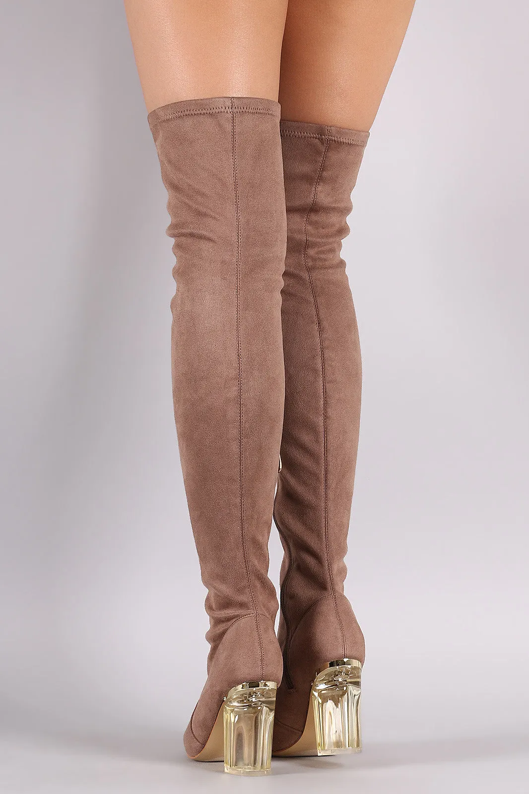 Suede Chunky Lucite Heeled Over-The-Knee Boots