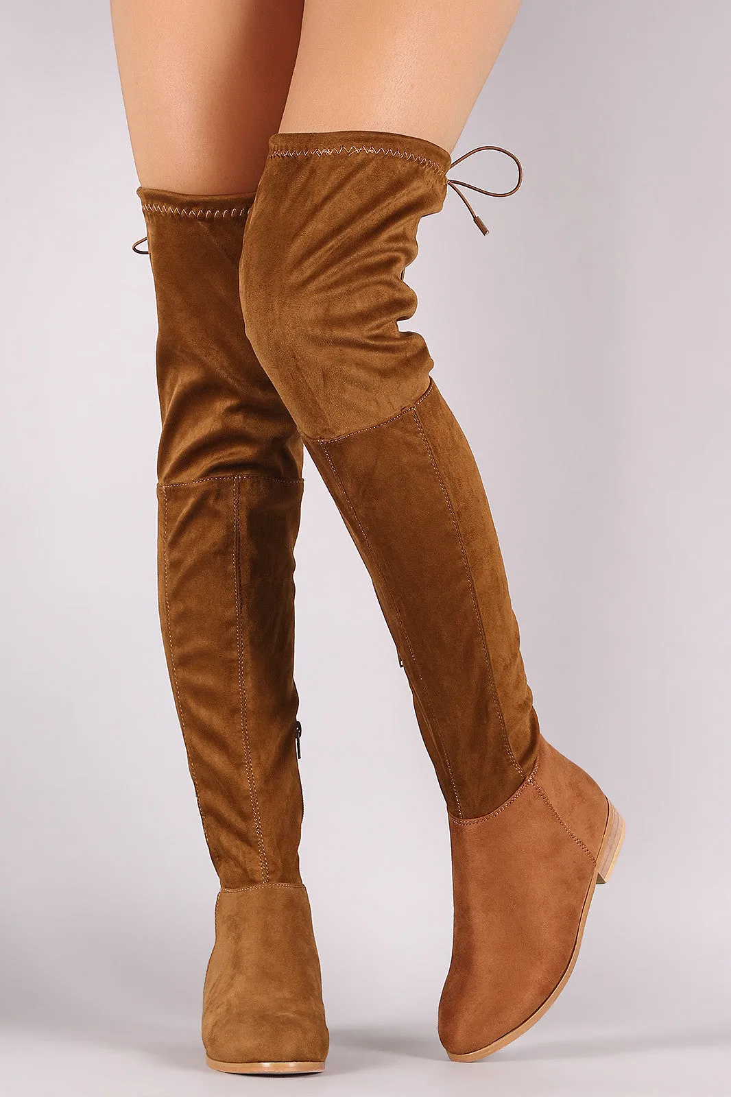 Suede Drawstring Tie Over-The-Knee Riding Boots