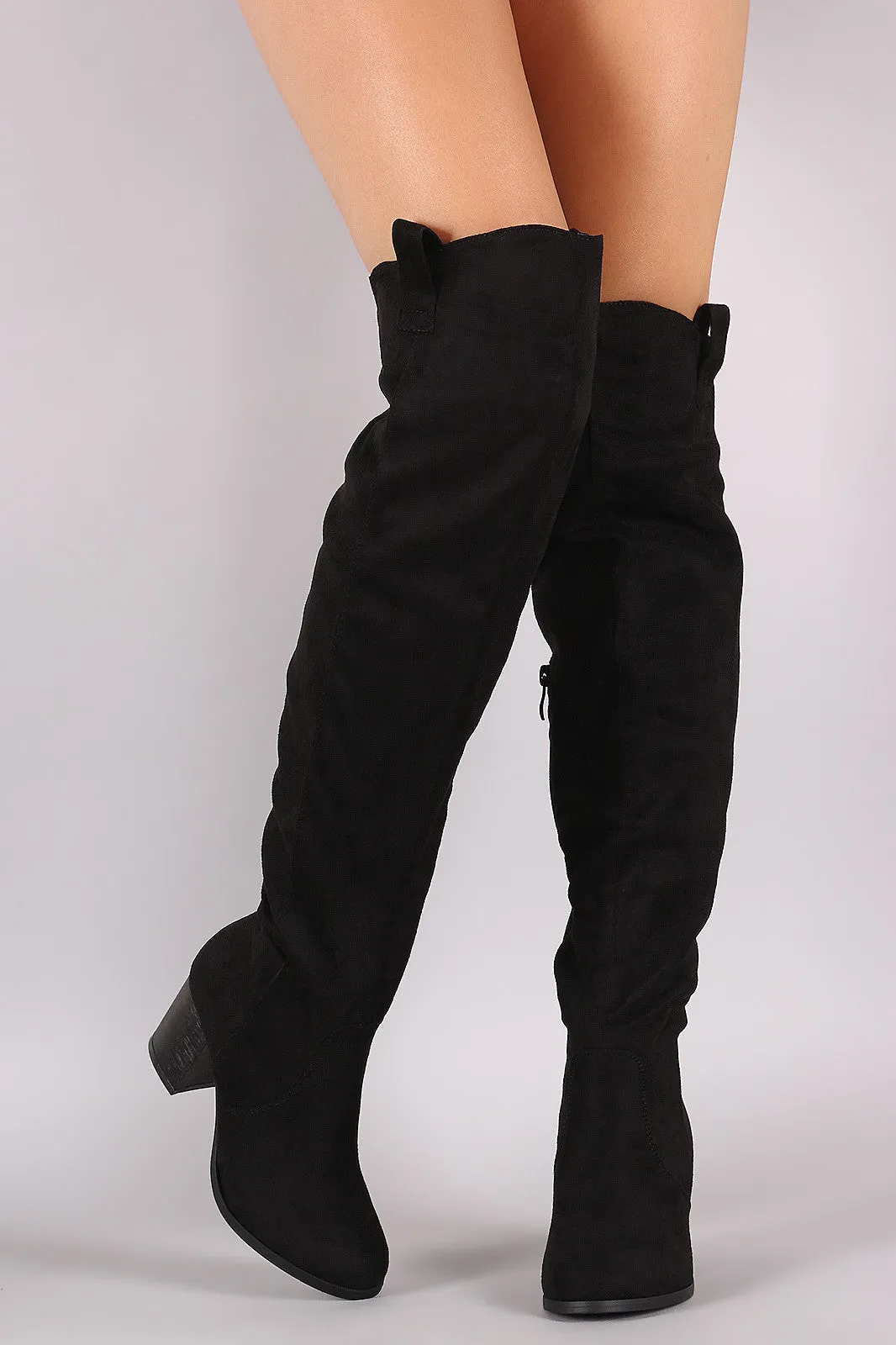 Suede Western Chunky Heeled Over-The-Knee Boots