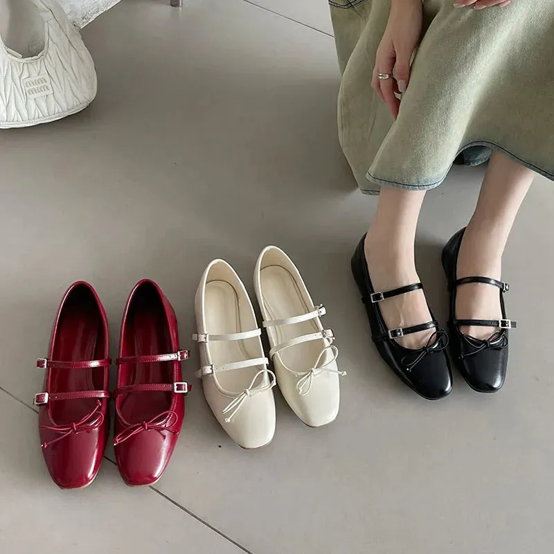 TAVIMART  -  Red Spring Autumn Women Mary Jane Shoes Soft Casual Outdoor Dress Flat Ballet Shoes Round Toe Shallow Slip On Flats Mujer