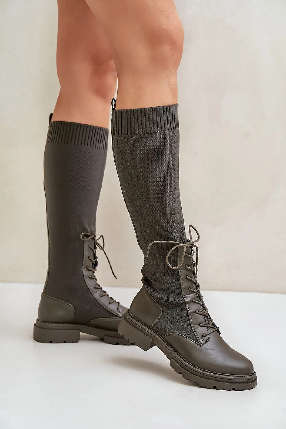 TEEK - Laced Mixed Media Covered Calf Boots