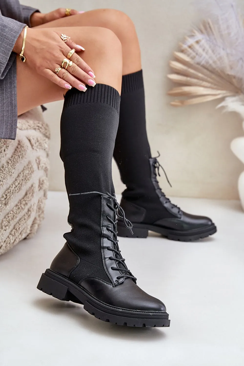 TEEK - Laced Mixed Media Covered Calf Boots