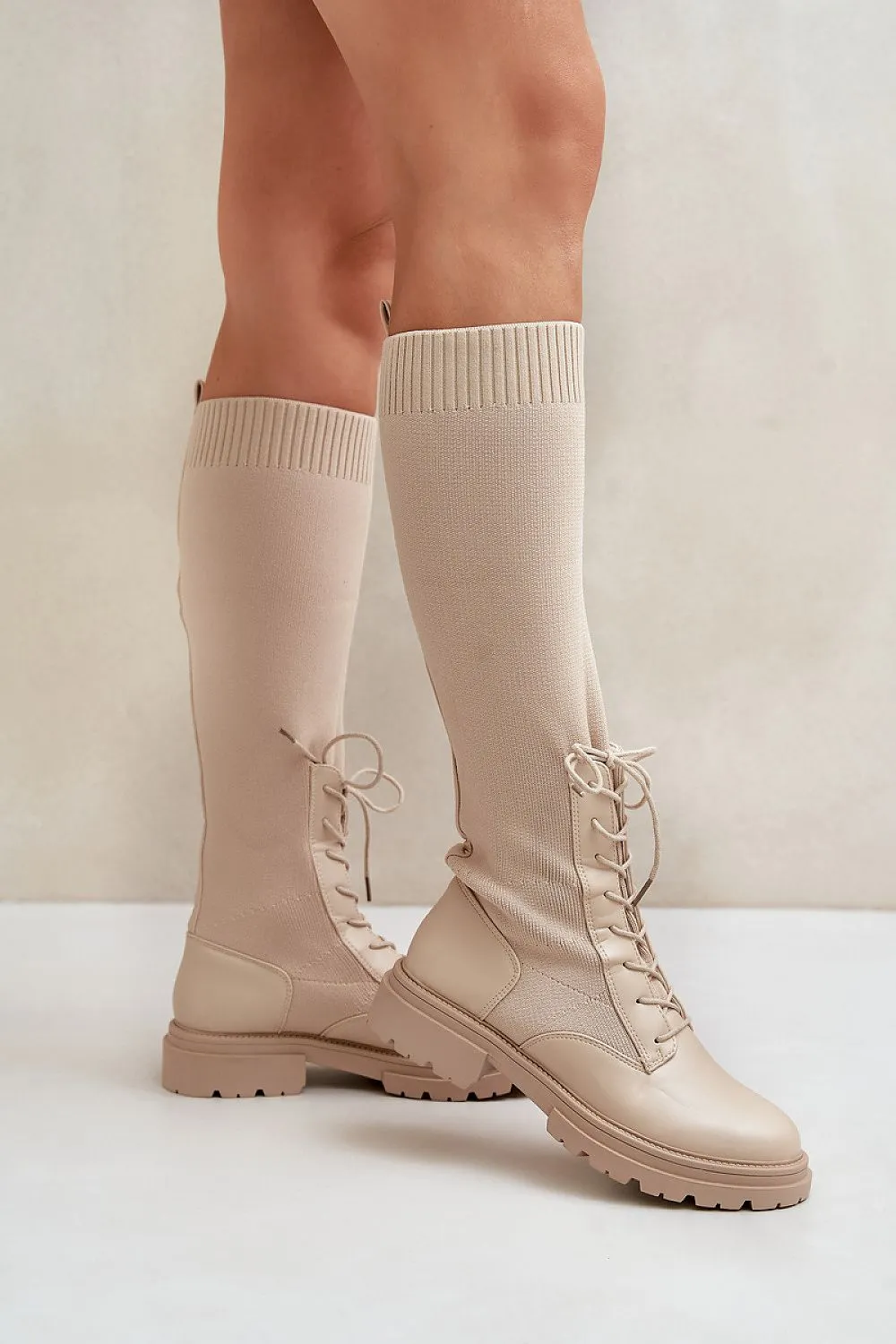 TEEK - Laced Mixed Media Covered Calf Boots