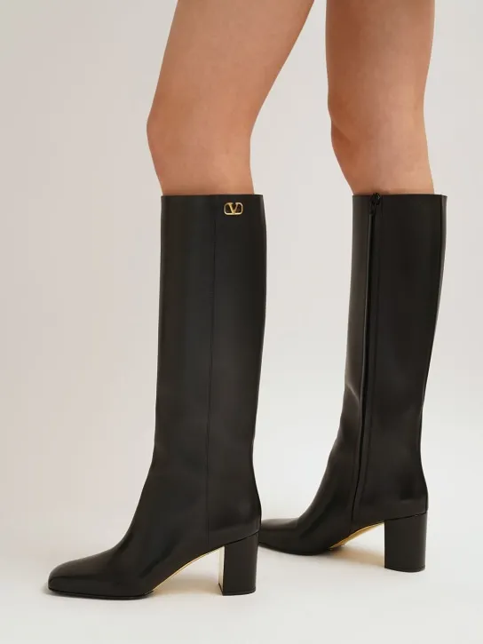 Valentino Garavani   70mm Golden walk leather tall boots 