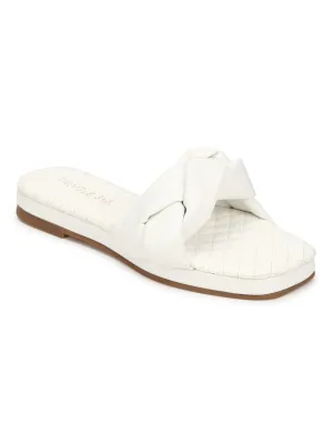 White PU Braided Strap Slip Ons