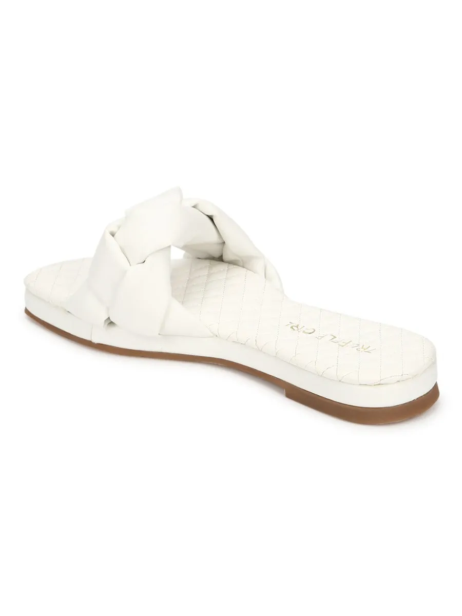 White PU Braided Strap Slip Ons