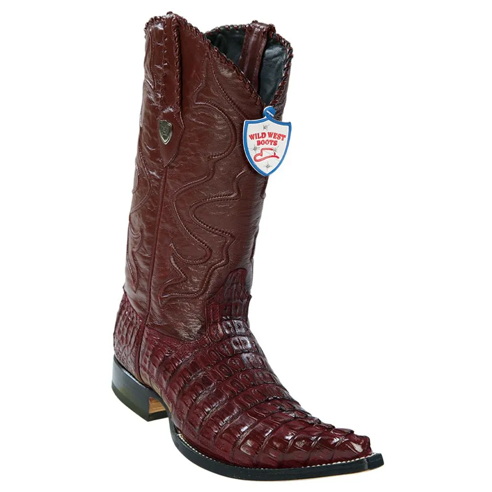 Wild West Boots #2950106 Men's | Color Burgundy | Men's Wild West Caiman Tail 3x Toe Boots Handcrafted