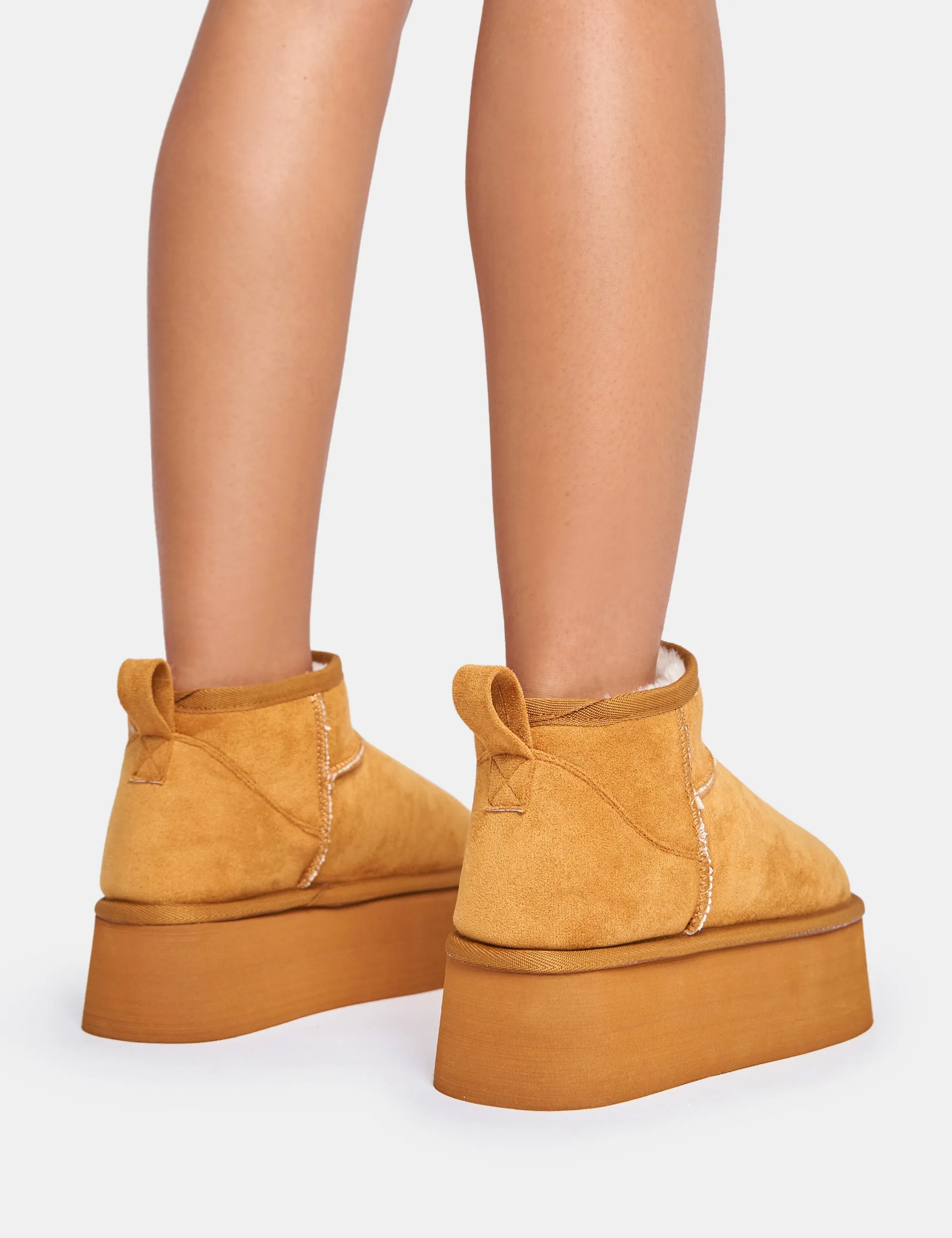 Willow Chestnut Faux Suede Ultra Mini Ankle Triple Platform Boots