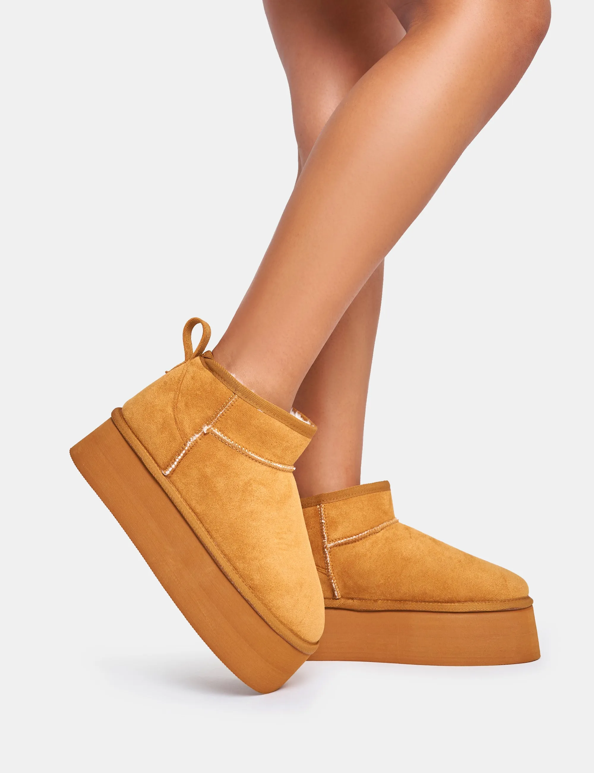 Willow Chestnut Faux Suede Ultra Mini Ankle Triple Platform Boots