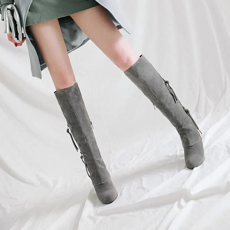 Women new fashion side zipper chunky heel knee high boots