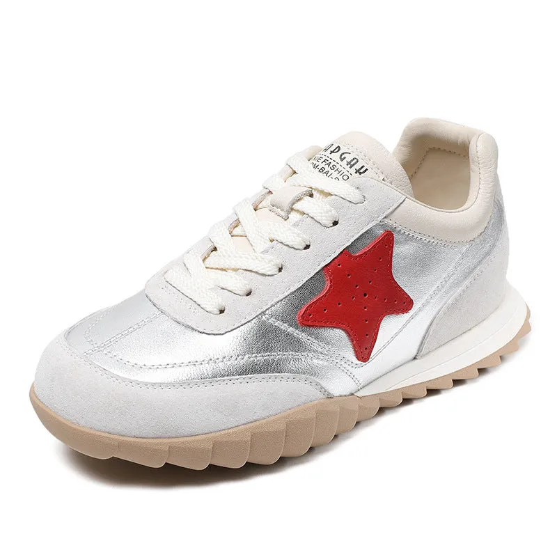 Women Retro Patchwork Leather Casual Training Shoes