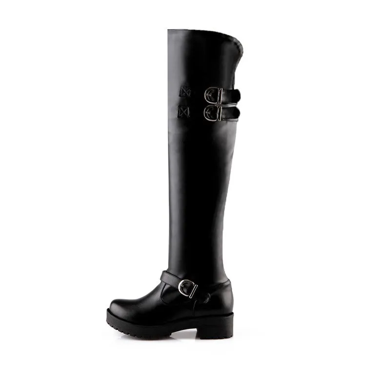 Women's Buckles Belts Puppy Heel Over the Knee Boots